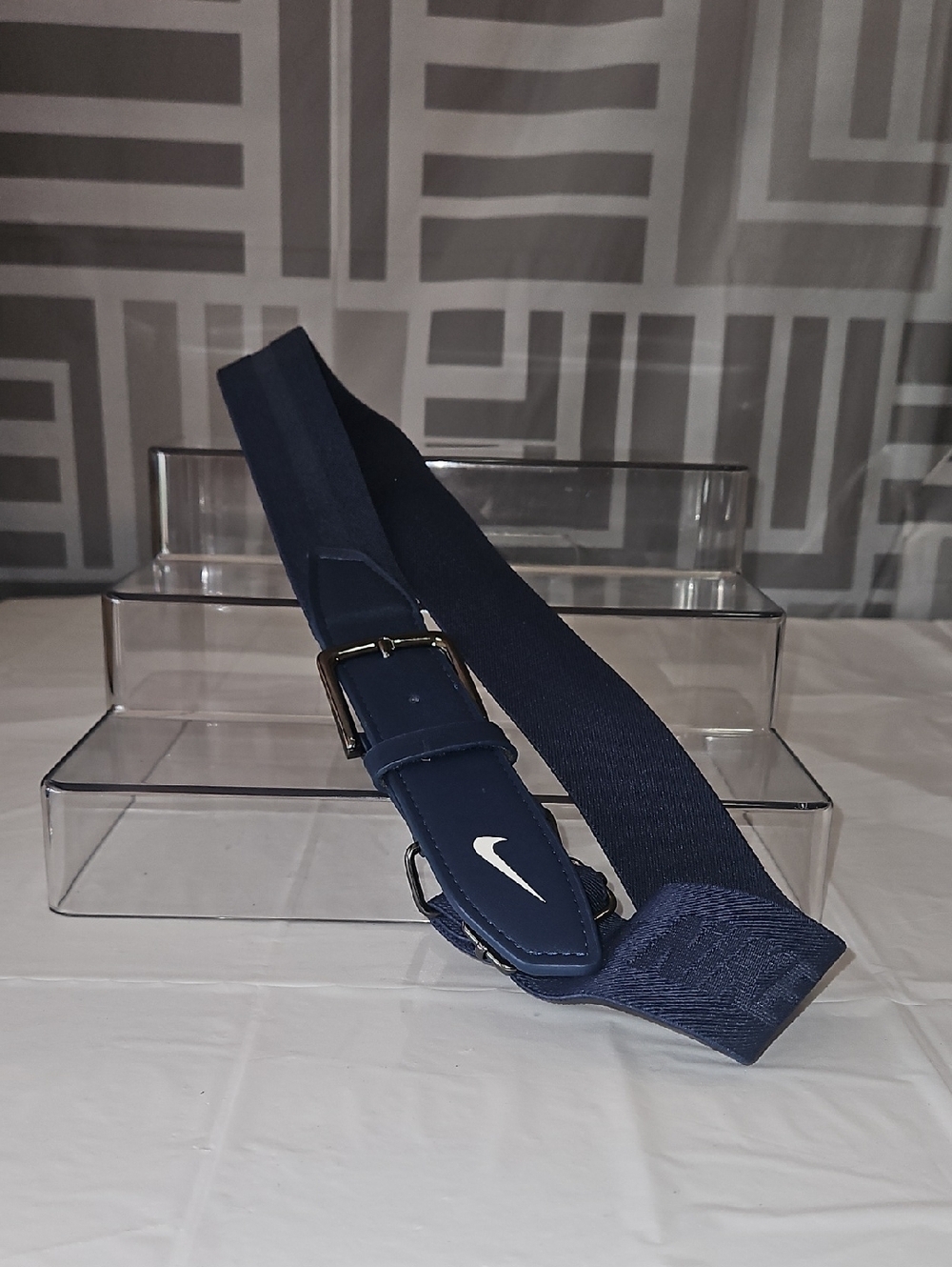 Nike Navy Blue Adjustable Webbing Belt  with White Swoosh